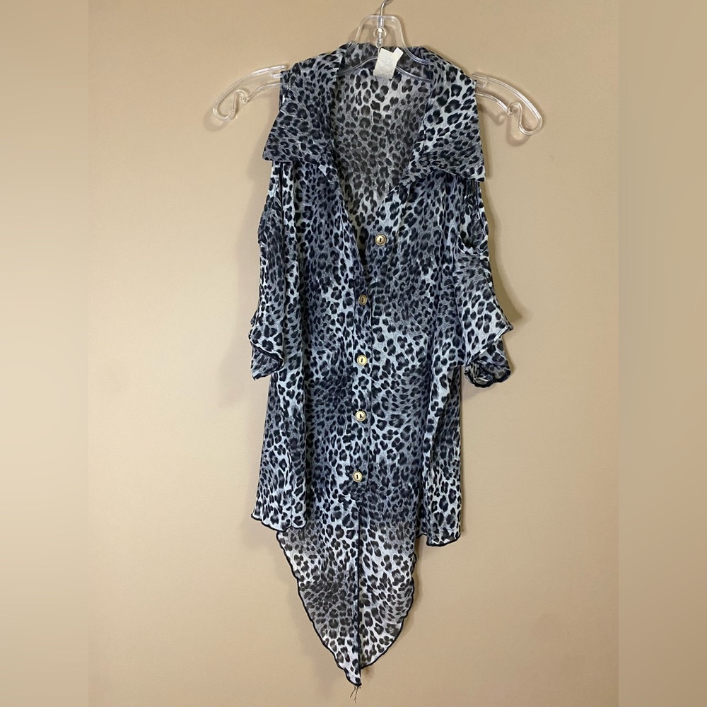 Line Up Grey Leopard Print Blouse Chiffon Sheer Style